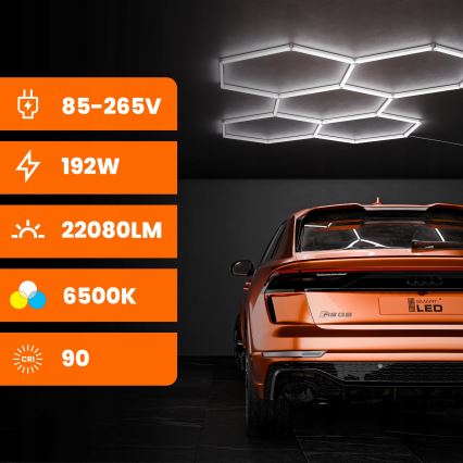 Luminaria de techo LED HEXAGON LED/192W/85-265V 6500K 298x209 cm CRI 90 IP54 blanco