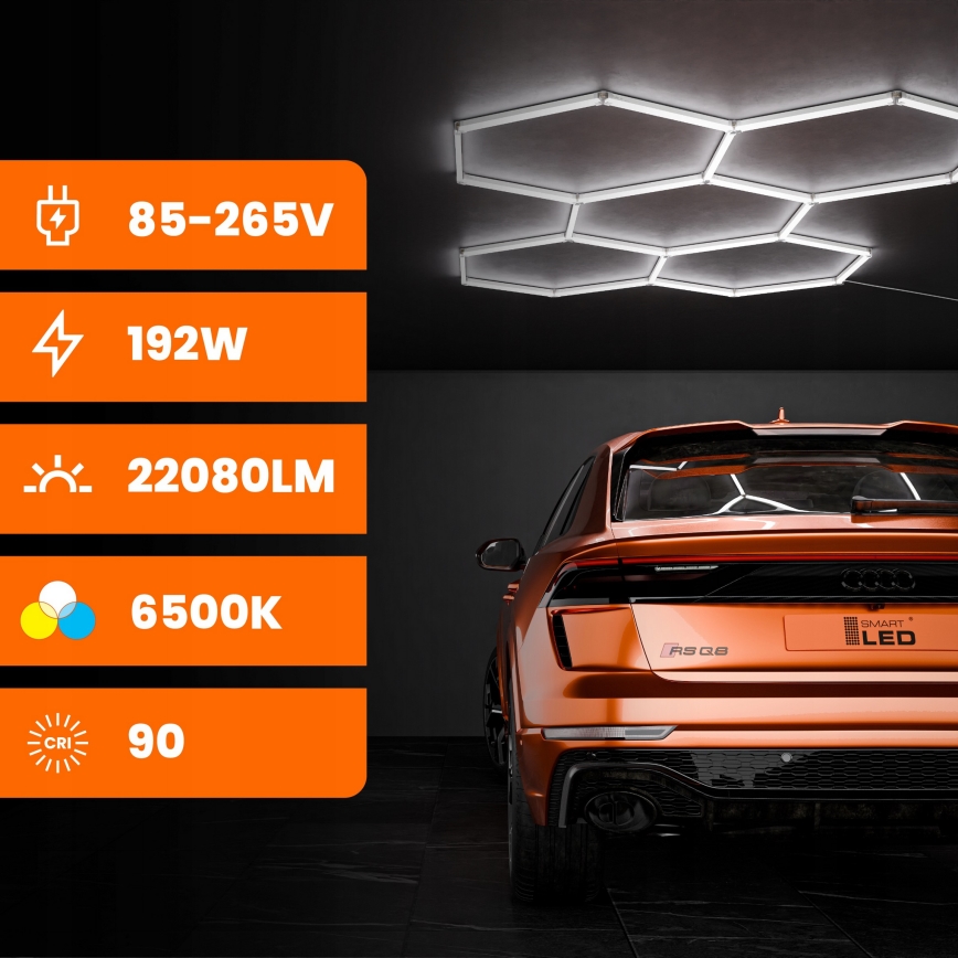 Luminaria de techo LED HEXAGON LED/192W/85-265V 6500K 298x209 cm CRI 90 IP54 blanco