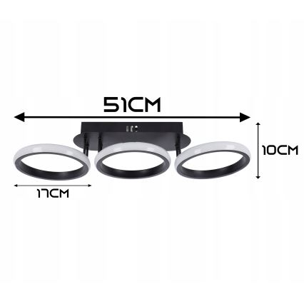 Lámpara de techo LED regulable 30W/230V 3000-6500K negra, Wi-Fi Tuya + mando a distancia