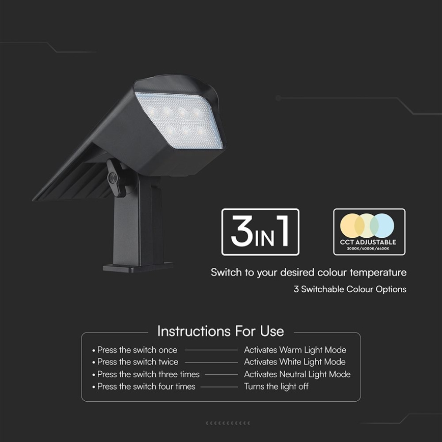 Luminaria solar LED 2 en 1 1,3W/3,7V 3000/4000/6400K IP65 1200 mAh
