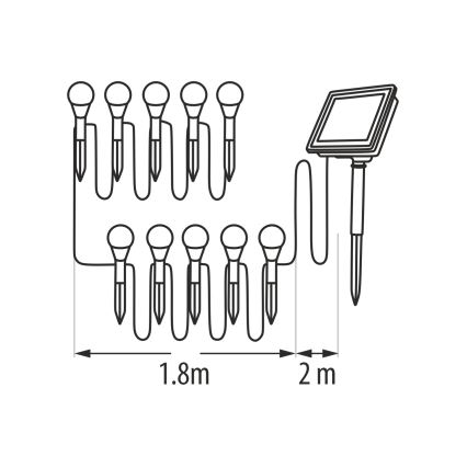 Luminaria solar LED RGB 10 LEDs/1,2 V 300 mAh IP44 negro