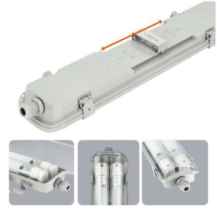Luminaria técnica LED para tubos T8, 2x G13 / 18 W / 230 V / 6500 K / IP65 / 127 cm