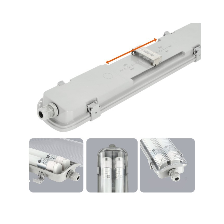 Luminaria técnica LED para tubos T8, 2x G13 / 18 W / 230 V / 6500 K / IP65 / 127 cm