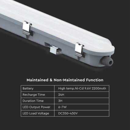 Luminaria técnica LED tipo fluorescente con módulo de emergencia LED/36W/230V 6500K IP65 2200 mAh 120 cm