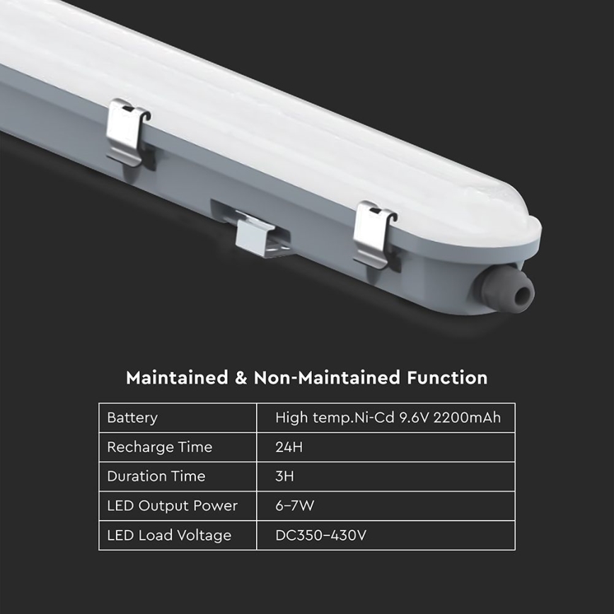 Luminaria técnica LED tipo fluorescente con módulo de emergencia LED/36W/230V 6500K IP65 2200 mAh 120 cm