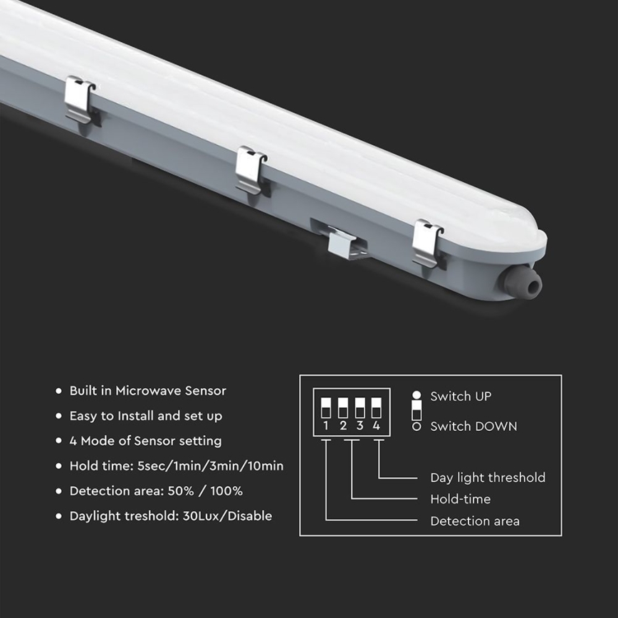 Luminaria técnica fluorescente LED con sensor de movimiento y de crepúsculo LED/48W/230V IP65 4000K 150 cm
