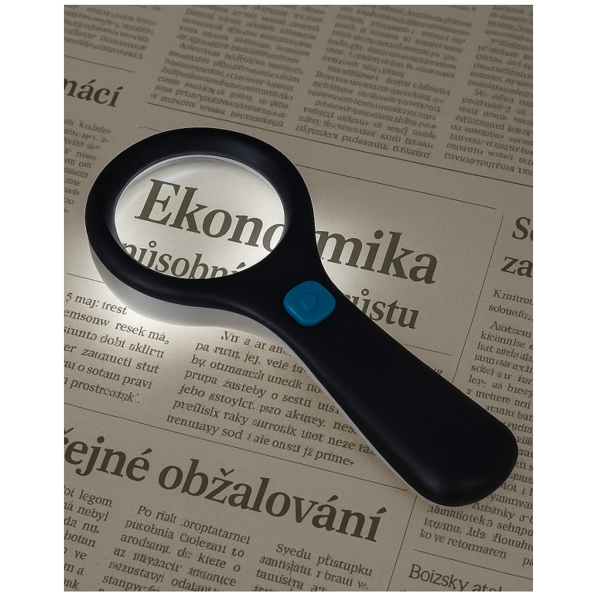 Lupa con aumento 3× e iluminación LED (3 W), alimentada por 2× pilas AAA, IP22