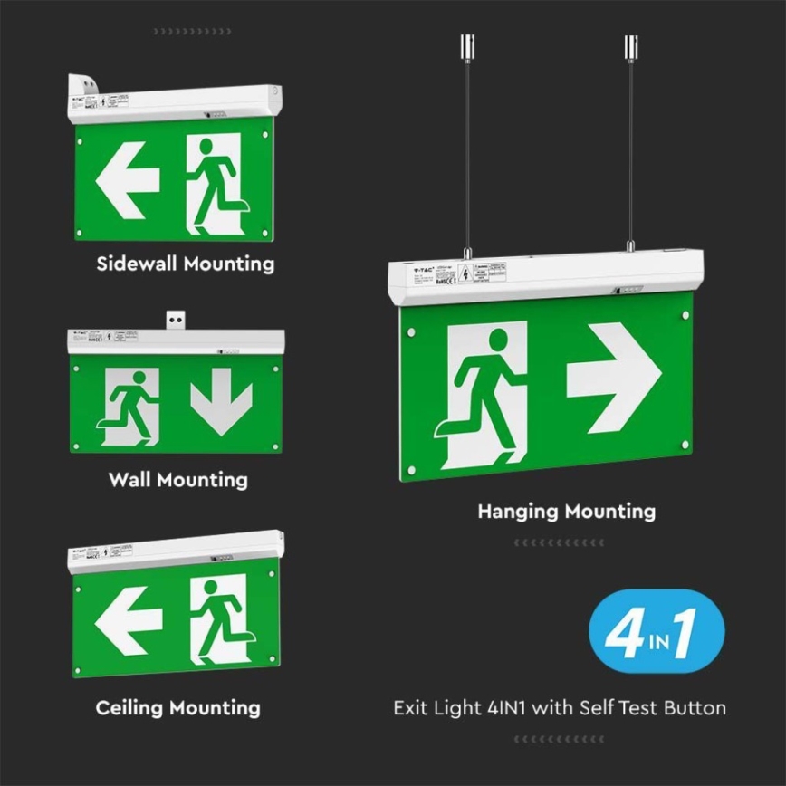 Luz de emergencia LED EMERGENCY EXIT LED/2,5W/230V 4en1 6000K