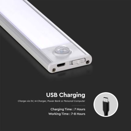 Luz LED para debajo de muebles de cocina con sensor LED/2,5W/5V 3000 mAh 3000K