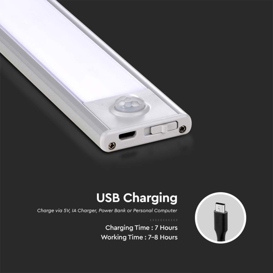 Luz LED para debajo de muebles de cocina con sensor LED/2,5W/5V 3000 mAh 3000K
