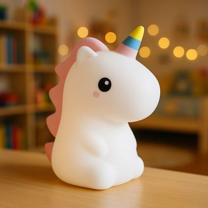 Luz nocturna infantil táctil, recargable y regulable LED RGBW UNICORN LED/1W/5V 1200 mAh