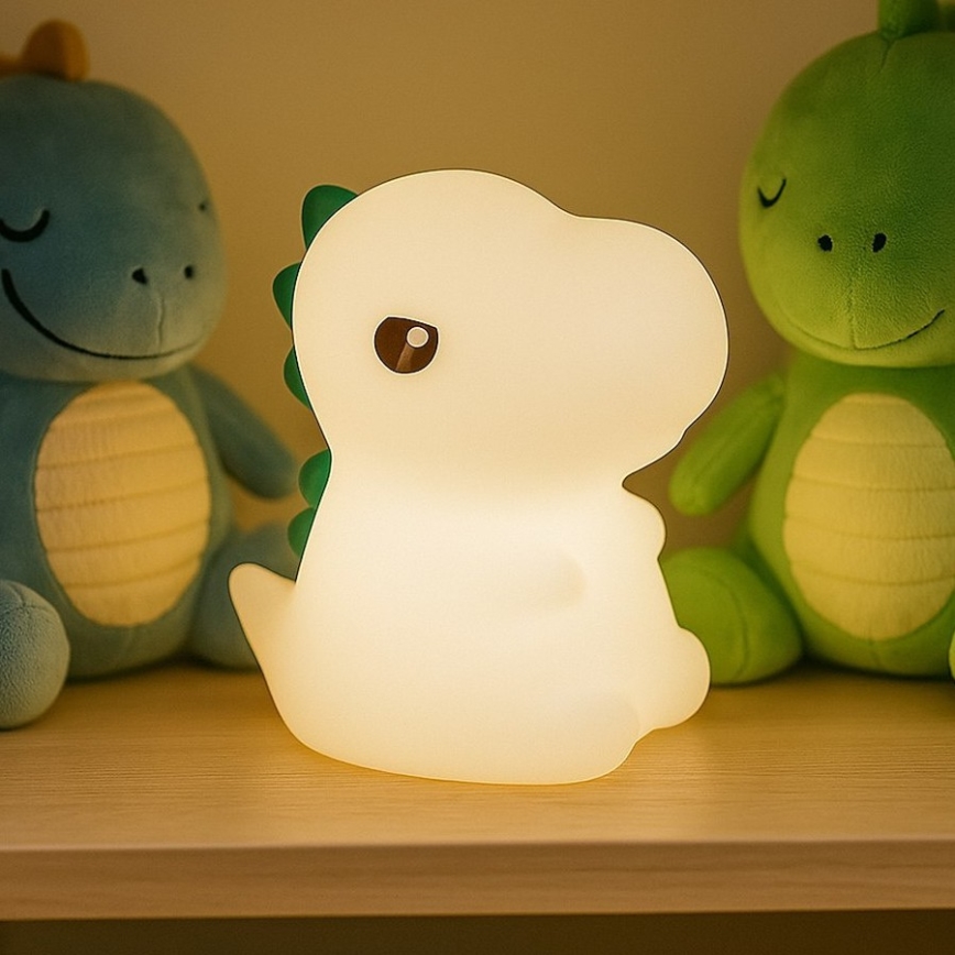 Luz nocturna infantil táctil, recargable y regulable LED RGBW DINO LED/1W/5V 1200 mAh