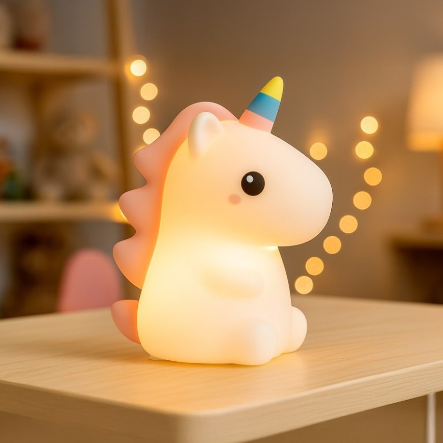 Luz nocturna infantil táctil, recargable y regulable LED RGBW UNICORN LED/1W/5V 1200 mAh