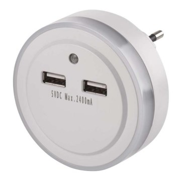 Luz nocturna LED para enchufe con sensor crepuscular+2xUSB 3xLED/0,3W/230V