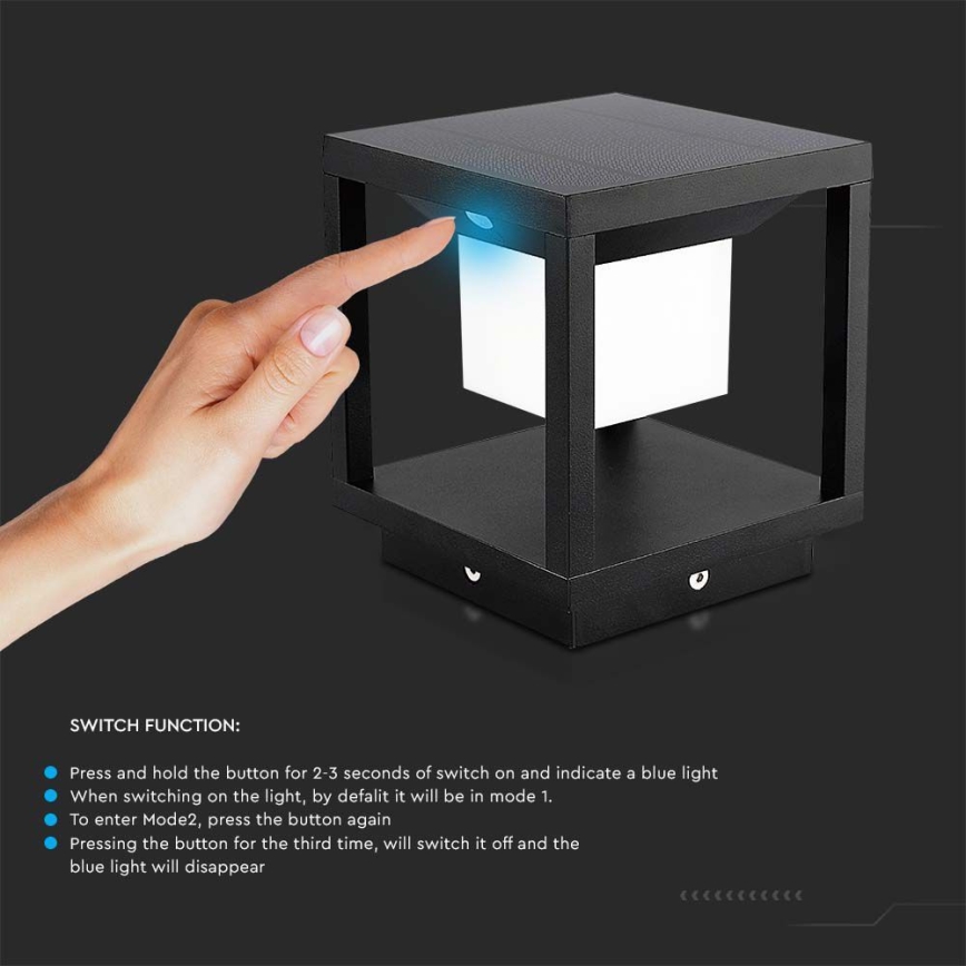 Lámpara solar LED con sensor LED/2W/5,5V 3000K IP65 2600 mAh negra