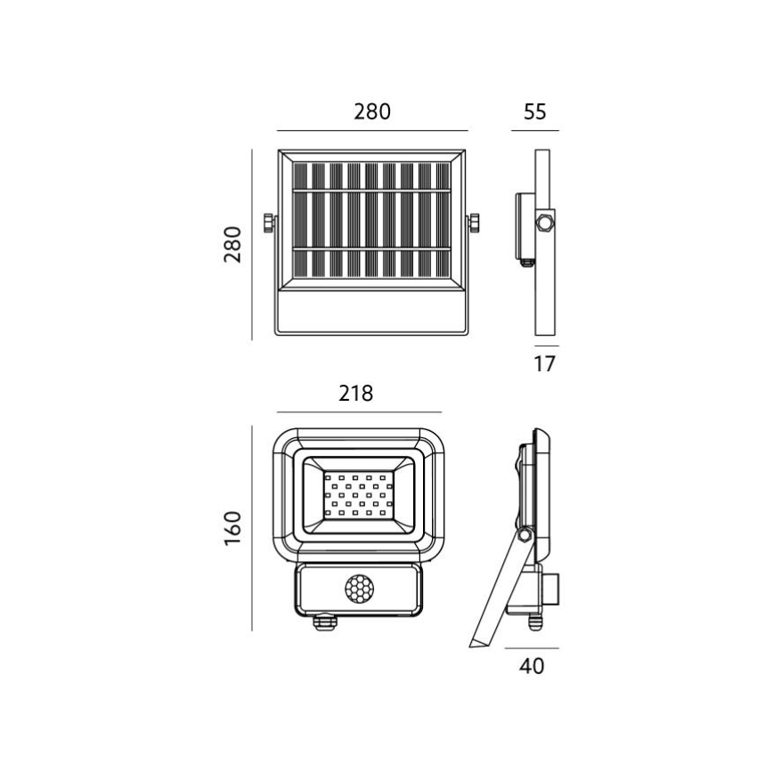 Lámpara solar LED con sensor LED/30W/3,7V 6500K IP65 6600 mAh