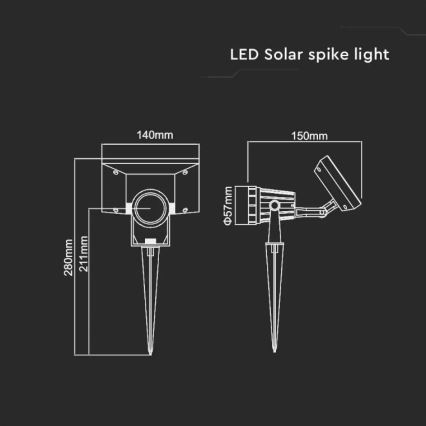Luz solar LED SPIKE LED/2W/5,5V IP65 4000K 1200 mAh