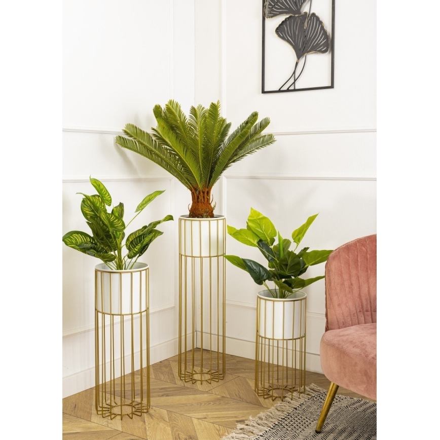Maceta de metal LOFT 70x20 cm dorado/blanco