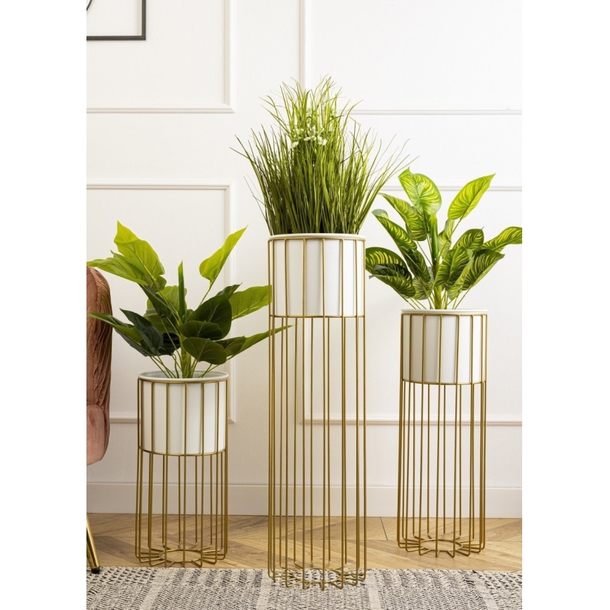 Maceta de metal LOFT 70x20 cm dorado/blanco