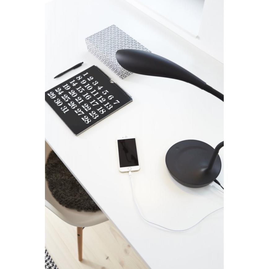 Markslöjd 106094 - LED Lámpara de mesa regulable con USB SWAN LED/4,6W/230V