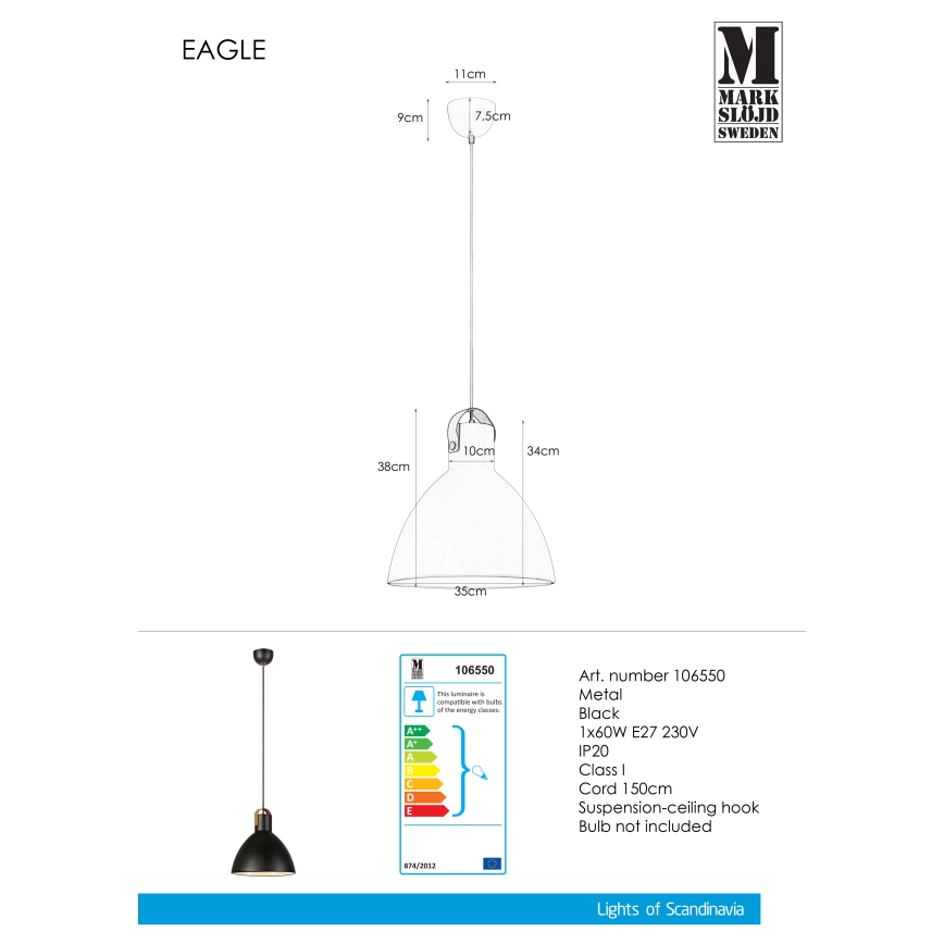 Markslöjd 106550 - Lámpara colgante EAGLE 1xE27/60W/230V
