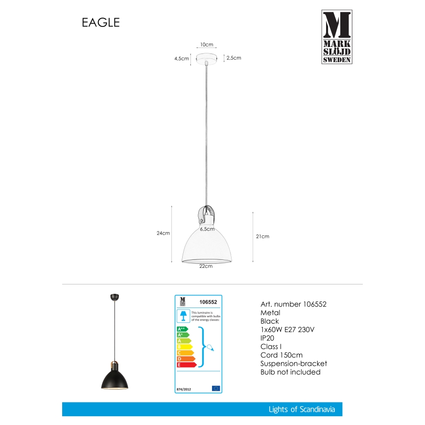 Markslöjd 106552 - Lámpara colgante EAGLE 1xE27/60W/230V negro