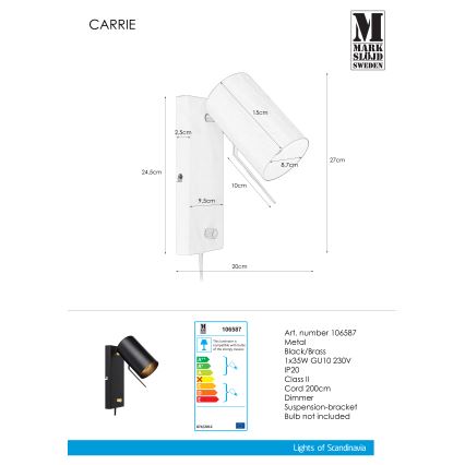 Markslöjd 106587 - Aplique regulable CARRIE 1xGU10/35W/230V negro