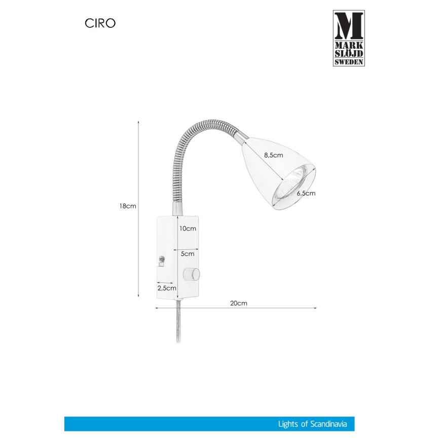 Markslöjd 106589 - Lámpara de pared regulable CIRO 1xGU10/7W/230V