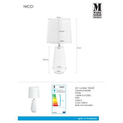 Markslöjd 106623 - Lámpara de mesa NICCI 1xE14/40W/230V