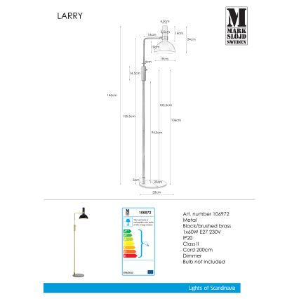 Markslöjd 106972 - Lámpara de pie con dimmer LARRY 1xE27/60W/230V negro/oro