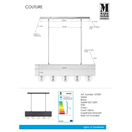 Markslöjd 107037 - Lámpara suspendida con alambre COUTURE 5xE27/40W/230V negro