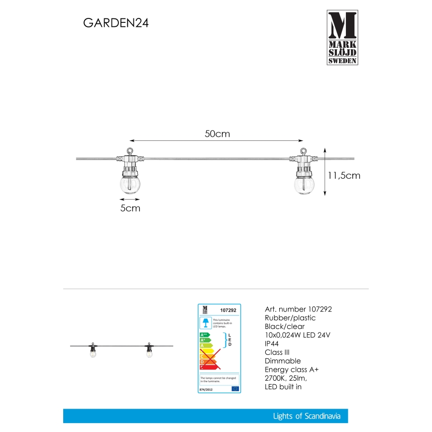 Markslöjd 107292 - Cadena decorativa LED para exteriores GUIRNALDA GARDEN 10xLED 5,5m IP44
