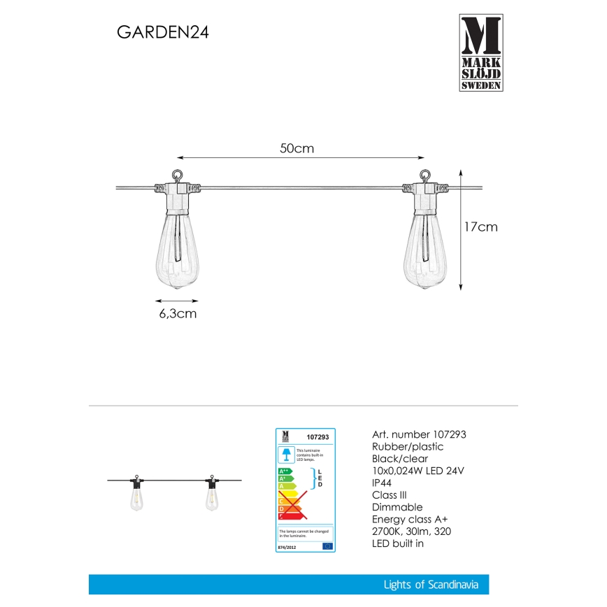 Markslöjd 107293 - Cadena decorativa LED para exterior GIRLANDA GARDEN 10xLED 5,5m IP44