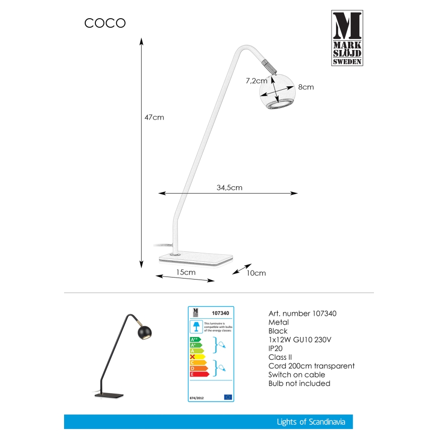 Markslöjd 107340 - Lámpara de mesa COCO 1xGU10/12W/230V