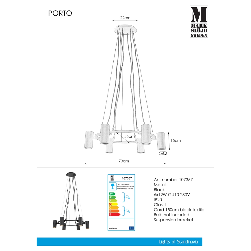 Markslöjd 107357 - Lámpara colgante PORTO 6xGU10/12W/230V