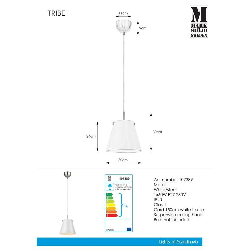 Markslöjd 107389 - Lámpara colgante TRIBE 1xE27/60W/230V