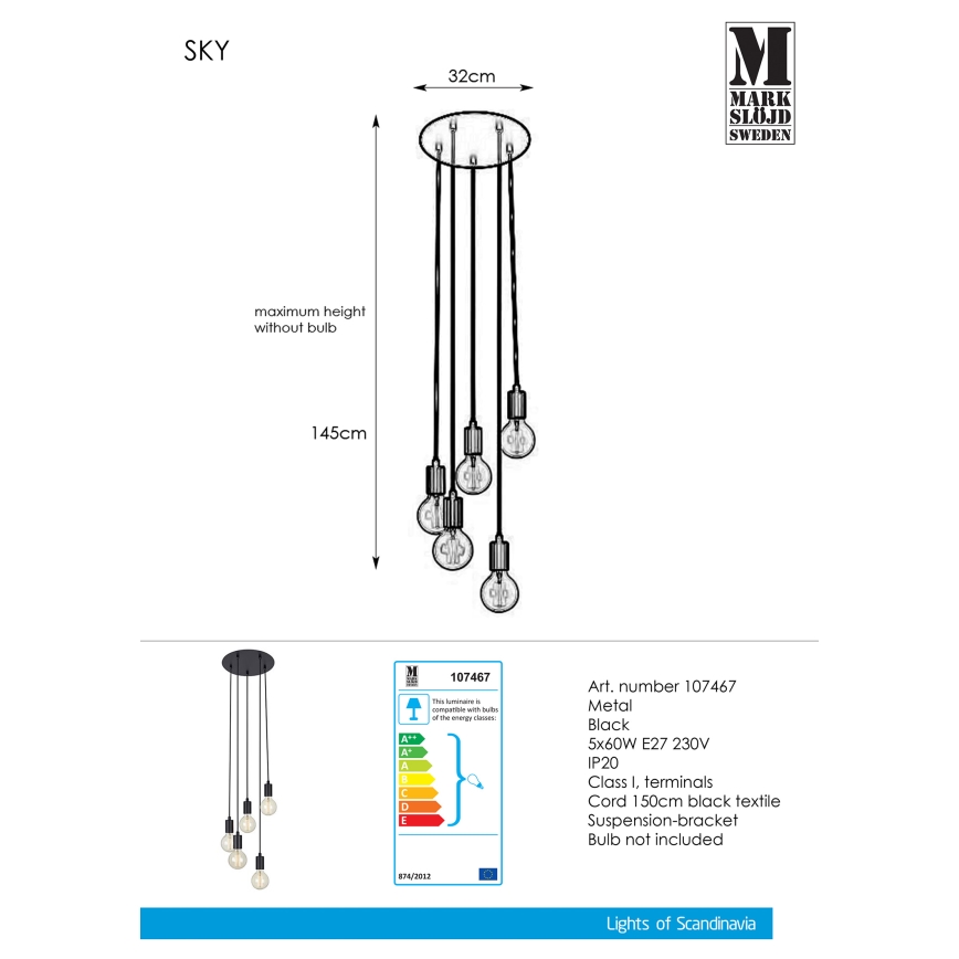 Markslöjd 107467 - Lámpara colgante SKY 5xE27/60W/230V