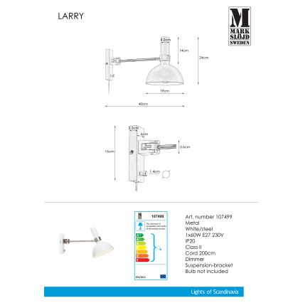 Markslöjd 107499 - Aplique regulable LARRY 1xE27/60W/230V