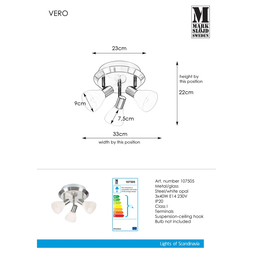 Markslöjd 107505 - Foco VERO 3xE14/40W/230V cromo brillante