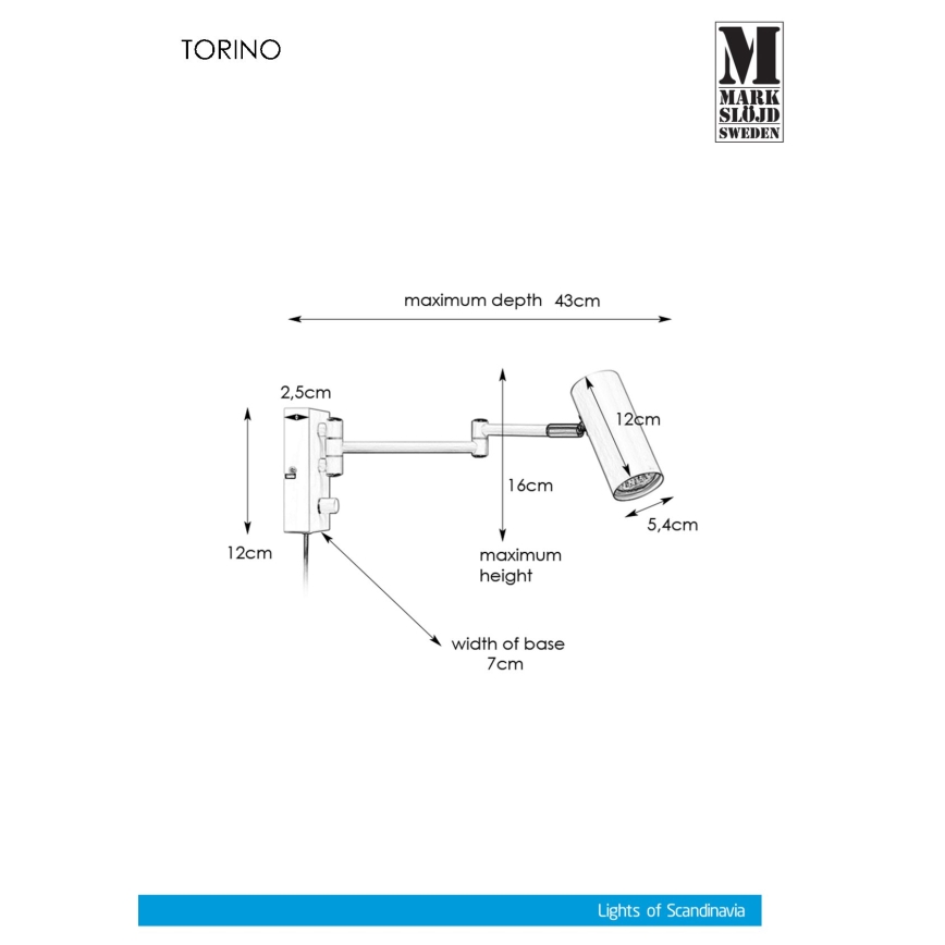 Markslöjd 107538 - Lámpara de pared empotrable regulable TORINO 1xGU10/12W/230V