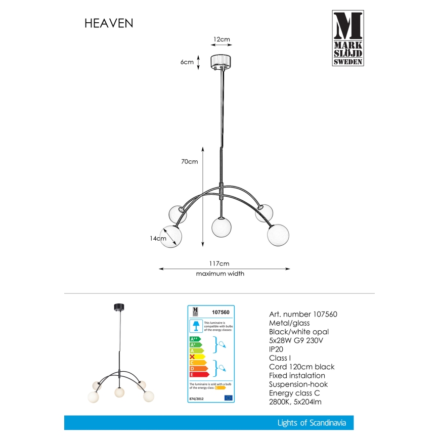 Markslöjd 107560 - Lámpara colgante HEAVEN 5xG9/28W/230V