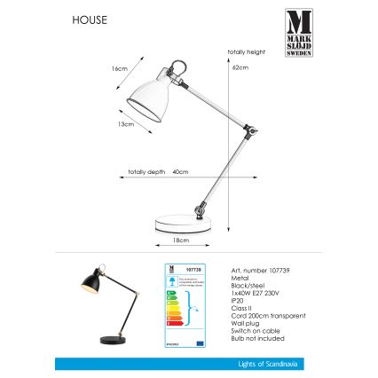 Markslöjd 107739 - Lámpara de mesa HOUSE 1xE27/40W/230V