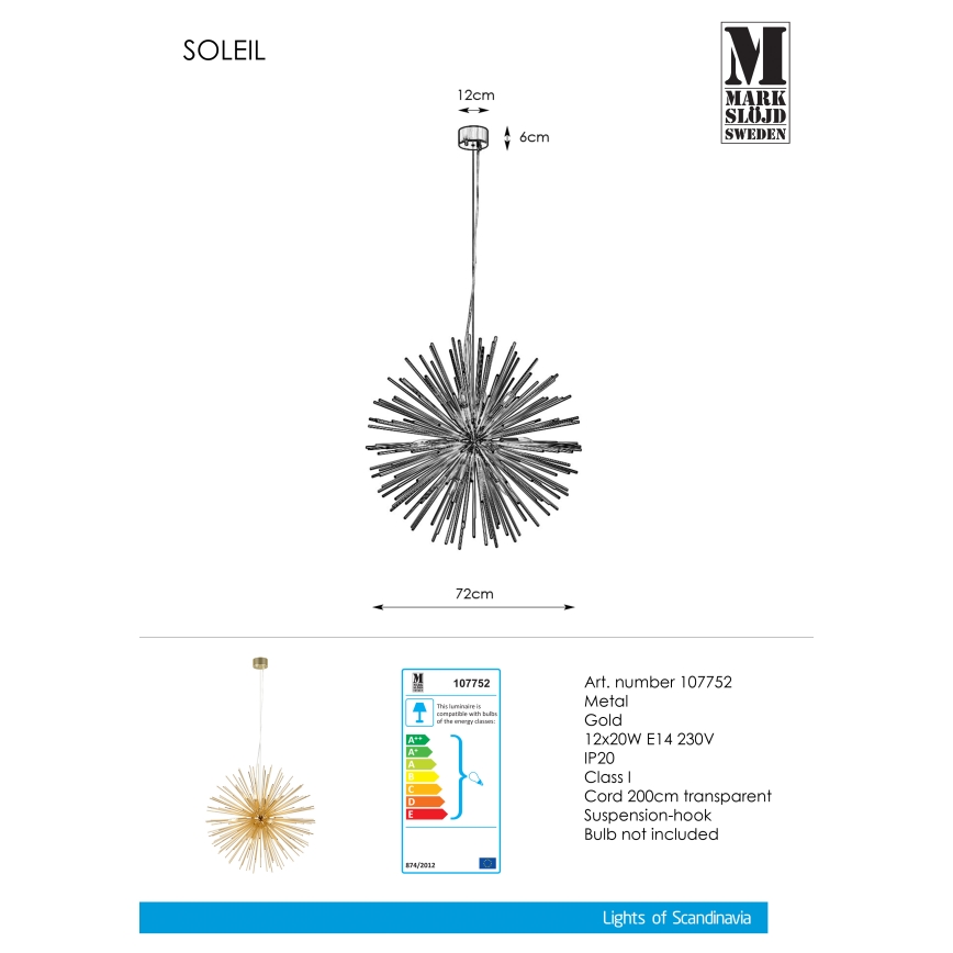 Markslöjd 107752 - Lámpara colgante SOLEIL 12xE14/20W/260V Oro rosa