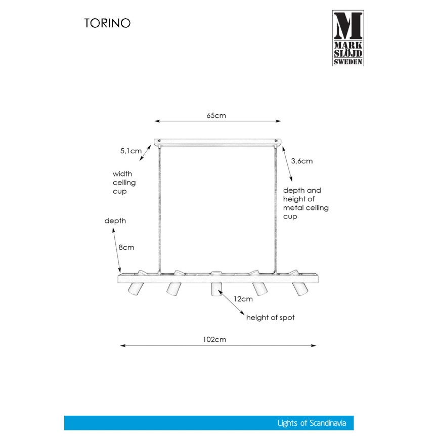 Markslöjd 107783 - Lámpara colgante TORINO 5xGU10/7W/230V