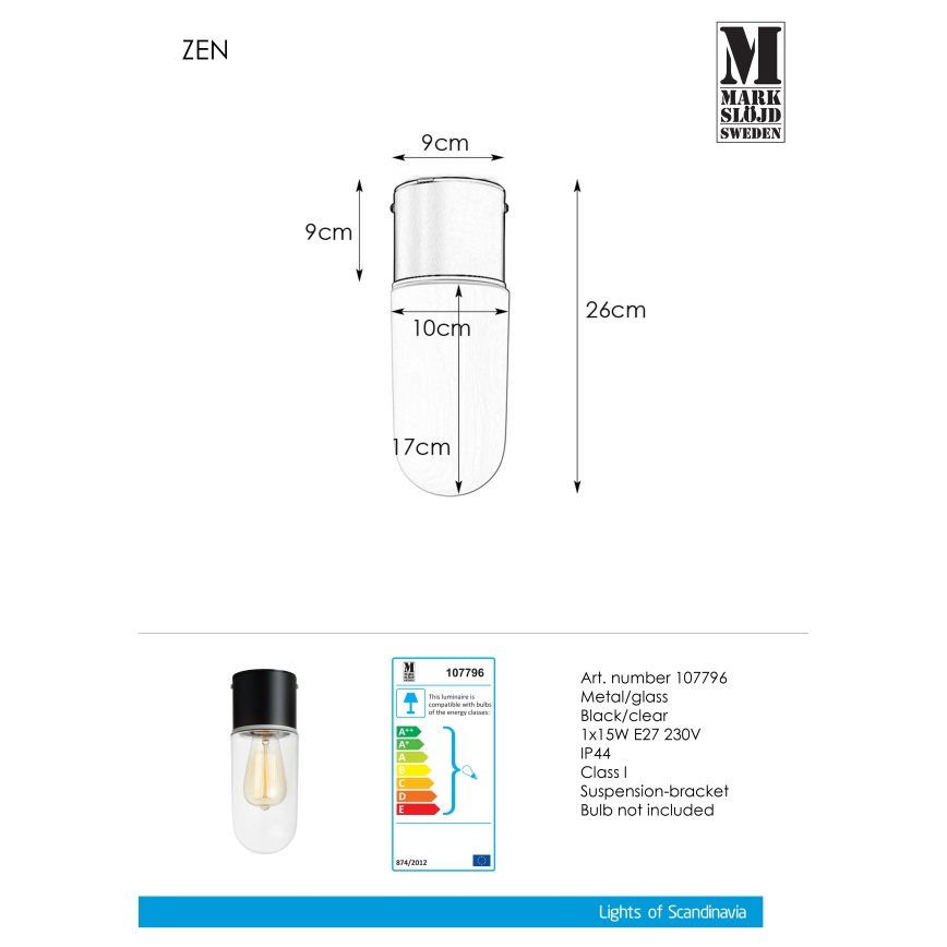 Markslöjd 107796 - Plafón de baño ZEN 1xE27/15W/230V IP44