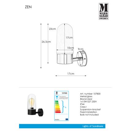 Markslöjd 107800 - Aplique de baño ZEN 1xE27/15W/230V IP44