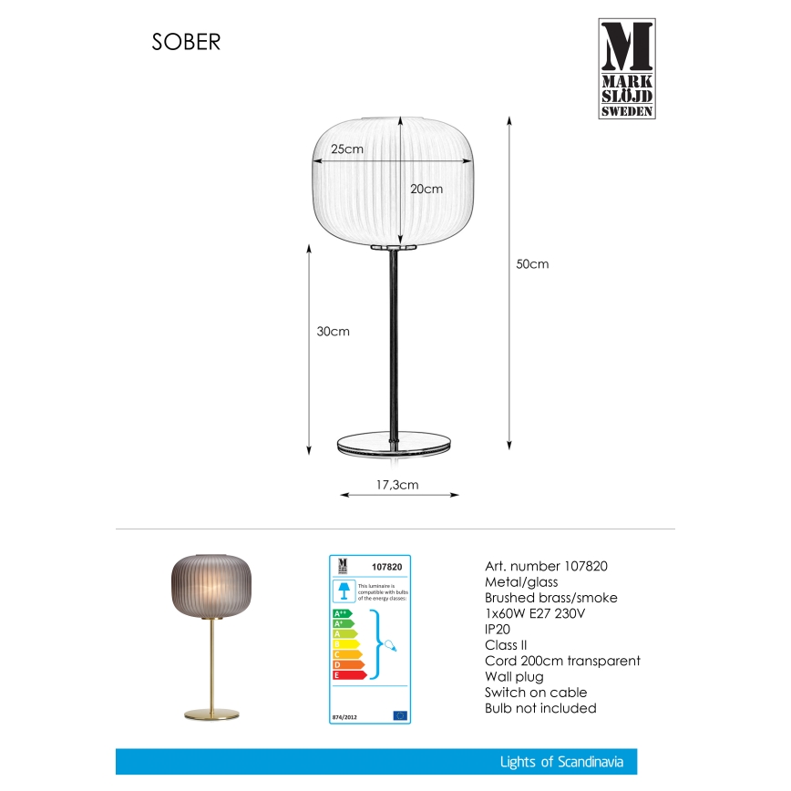 Markslöjd 107820 - Lámpara de mesa SOBER 1xE27/60W/230V bronce