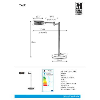 Markslöjd 107821 - Lámpara de mesa YALE 1xE14/12W/230V