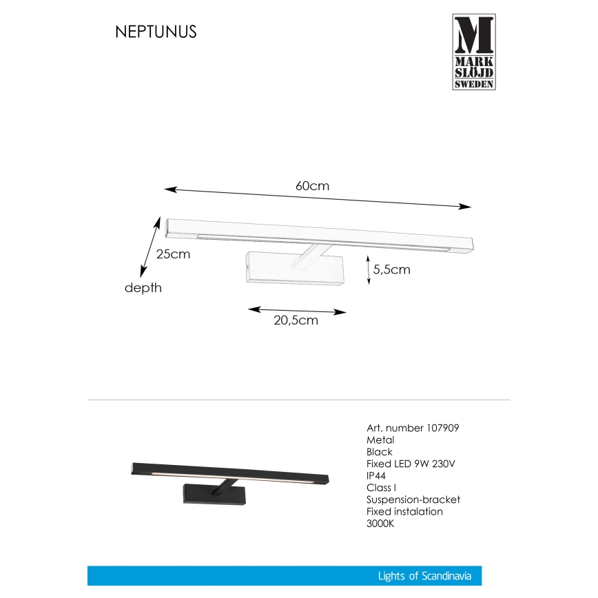 Markslöjd 107909 - Iluminación LED para espejos de baño NEPTUNUS LED/9W/230V IP44