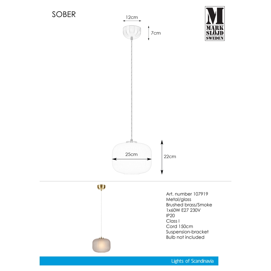Markslöjd 107919 - Lámpara colgante SOBER 1xE27/20W/230V